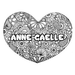Coloriage pr&eacute;nom ANNE-GAELLE - d&eacute;cor Mandala coeur