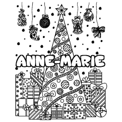 Coloriage pr&eacute;nom ANNE-MARIE - d&eacute;cor Sapin et Cadeaux