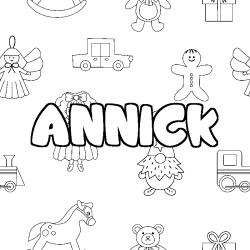 Coloriage pr&eacute;nom ANNICK - d&eacute;cor Jouets