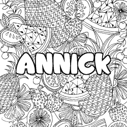 Coloriage prénom ANNICK - décor Mandala fruits