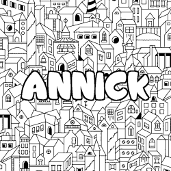 Coloriage prénom ANNICK - décor Ville