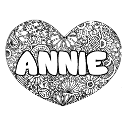 Coloriage prénom ANNIE - décor Mandala coeur