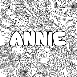 Coloriage pr&eacute;nom ANNIE - d&eacute;cor Mandala fruits