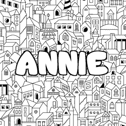 Coloriage pr&eacute;nom ANNIE - d&eacute;cor Ville