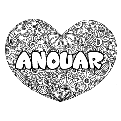 Coloriage ANOUAR - d&eacute;cor Mandala coeur