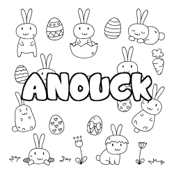 Coloriage pr&eacute;nom ANOUCK - d&eacute;cor Paques