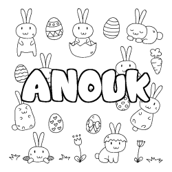 Coloriage pr&eacute;nom ANOUK - d&eacute;cor Paques