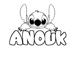 Coloriage prénom ANOUK - décor Stitch