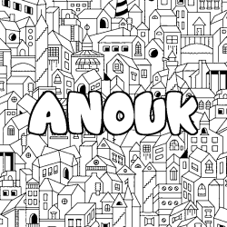 Coloriage prénom ANOUK - décor Ville