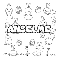 Coloriage pr&eacute;nom ANSELME - d&eacute;cor Paques