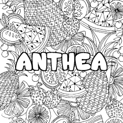 Coloriage prénom ANTHEA - décor Mandala fruits