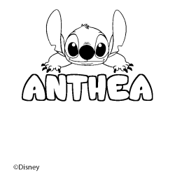 Coloriage pr&eacute;nom ANTHEA - d&eacute;cor Stitch