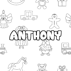 Coloriage prénom ANTHONY - décor Jouets