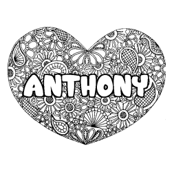 Coloriage prénom ANTHONY - décor Mandala coeur