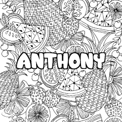 Coloriage prénom ANTHONY - décor Mandala fruits