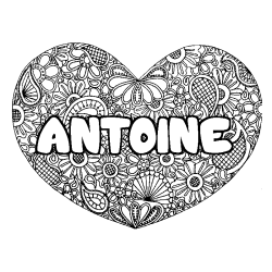 Coloriage prénom ANTOINE - décor Mandala coeur