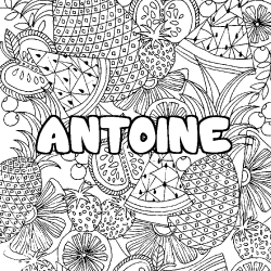 Coloriage prénom ANTOINE - décor Mandala fruits