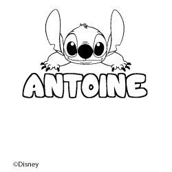 Coloriage pr&eacute;nom ANTOINE - d&eacute;cor Stitch