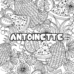Coloriage prénom ANTOINETTE - décor Mandala fruits