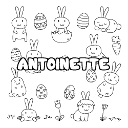 Coloriage pr&eacute;nom ANTOINETTE - d&eacute;cor Paques