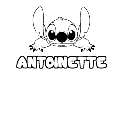 Coloriage prénom ANTOINETTE - décor Stitch