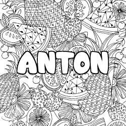 Coloriage prénom ANTON - décor Mandala fruits