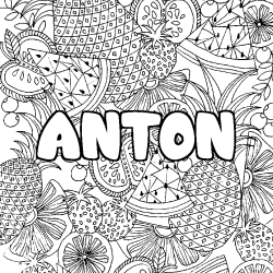 Coloriage pr&eacute;nom ANTON - d&eacute;cor Mandala fruits
