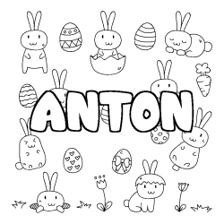 Coloriage pr&eacute;nom ANTON - d&eacute;cor Paques