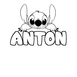 Coloriage prénom ANTON - décor Stitch