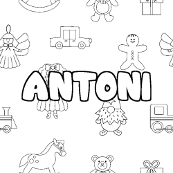 Coloriage prénom ANTONI - décor Jouets