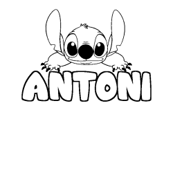 Coloriage prénom ANTONI - décor Stitch