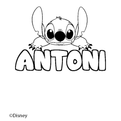 Coloriage pr&eacute;nom ANTONI - d&eacute;cor Stitch