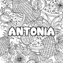 Coloriage prénom ANTONIA - décor Mandala fruits