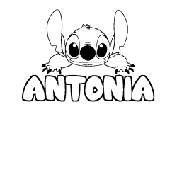 Coloriage prénom ANTONIA - décor Stitch