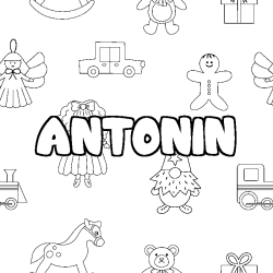 Coloriage pr&eacute;nom ANTONIN - d&eacute;cor Jouets