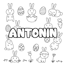 Coloriage pr&eacute;nom ANTONIN - d&eacute;cor Paques