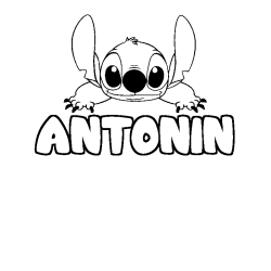Coloriage prénom ANTONIN - décor Stitch