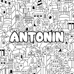 Coloriage prénom ANTONIN - décor Ville