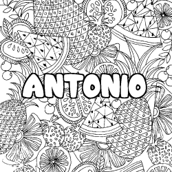 Coloriage prénom ANTONIO - décor Mandala fruits