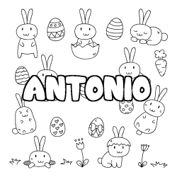 Coloriage prénom ANTONIO - décor Paques