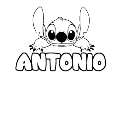 Coloriage prénom ANTONIO - décor Stitch