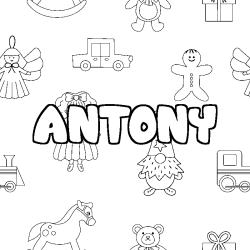 Coloriage pr&eacute;nom ANTONY - d&eacute;cor Jouets
