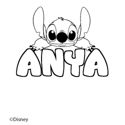 Coloriage pr&eacute;nom ANYA - d&eacute;cor Stitch