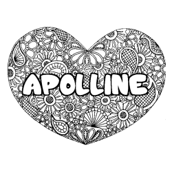 Coloriage pr&eacute;nom APOLLINE - d&eacute;cor Mandala coeur