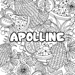 Coloriage pr&eacute;nom APOLLINE - d&eacute;cor Mandala fruits