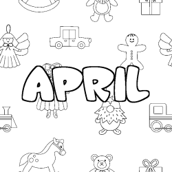 Coloriage pr&eacute;nom APRIL - d&eacute;cor Jouets