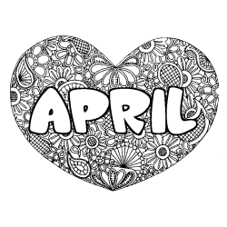 Coloriage pr&eacute;nom APRIL - d&eacute;cor Mandala coeur