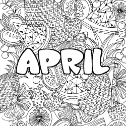 Coloriage pr&eacute;nom APRIL - d&eacute;cor Mandala fruits