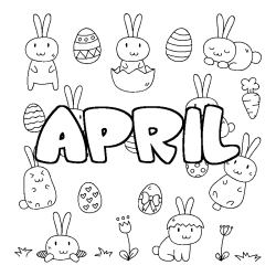 Coloriage pr&eacute;nom APRIL - d&eacute;cor Paques