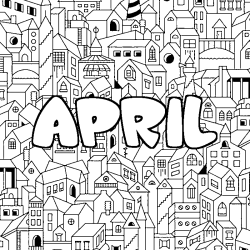 Coloriage pr&eacute;nom APRIL - d&eacute;cor Ville